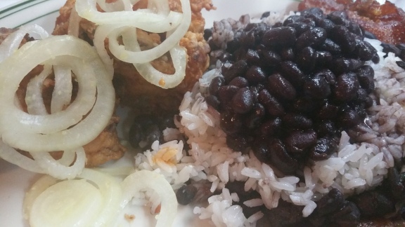 Chicarrones with Black beans and Rice